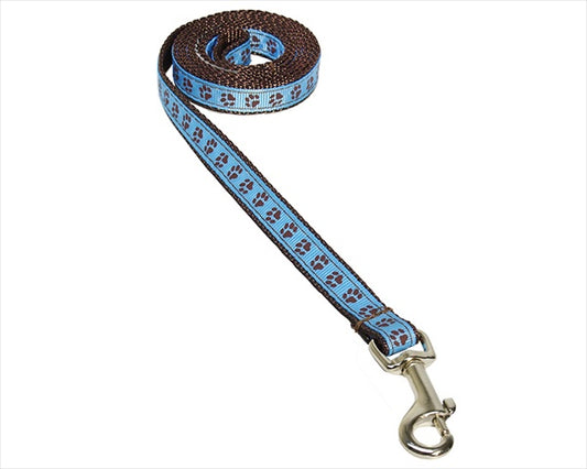 Sassy Dog Wear PUPPY PAWS-BLUE-CHOC.1-L 4 ft. Puppy Paws Dog Leash&#44